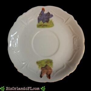 VINTAGE Crown Devon Fieldings Stoke on Trent Roosters Saucer England *RARE FIND*